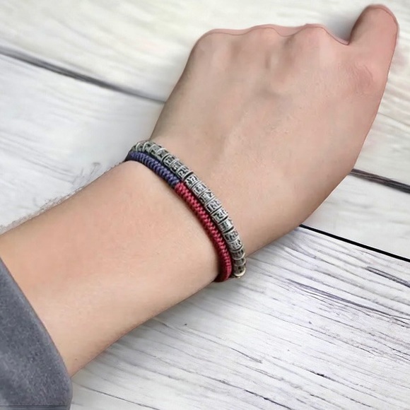 OM MANI PADME HUM SILVER BEAD UNISEX BRACELET - Picture 7 of 10